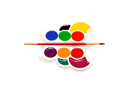 colour-box and brush isolated on a white background                                    の写真素材