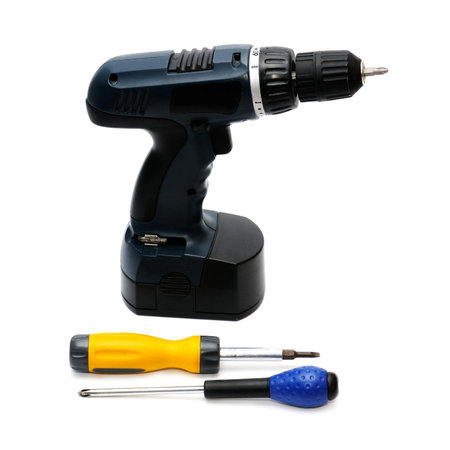 drill and screwdriver isolated on a white background                                    