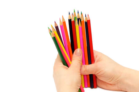  Pencils in a hand isolated on a white background                                 の写真素材
