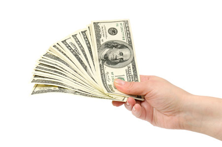 dollars in hand isolated on a white background