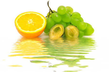 Fresh fruit reflected in water                                 の写真素材