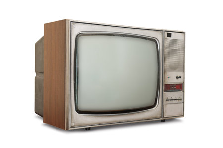 Old-fashioned tube TV isolated on a white background.
