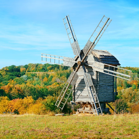Old windmills on a picturesque hill.                                    