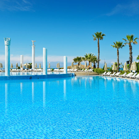 Outdoor swimming pool on the beach                                    のeditorial素材