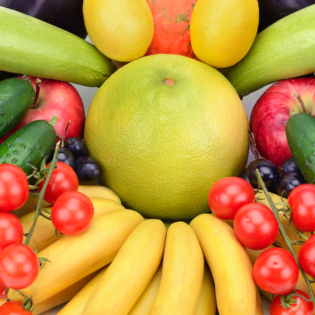 fresh fruits and vegetables backgroundの写真素材