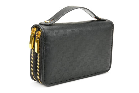 Black wallet isolated on white backgroundの写真素材