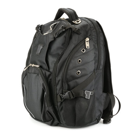 black backpack isolated on white backgroundの写真素材