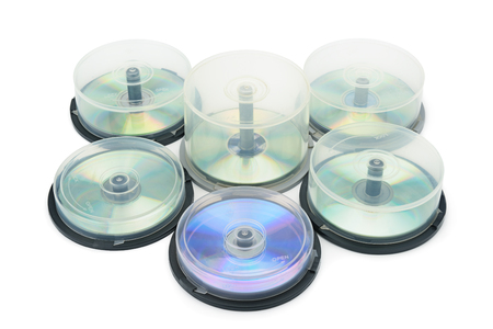 Boxes with DVD disc isolated on white backgroundの写真素材