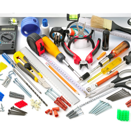 collection tools on white background