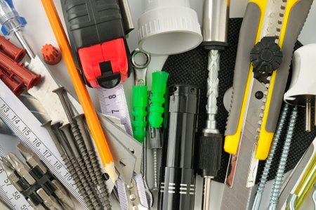 collection tools on white background