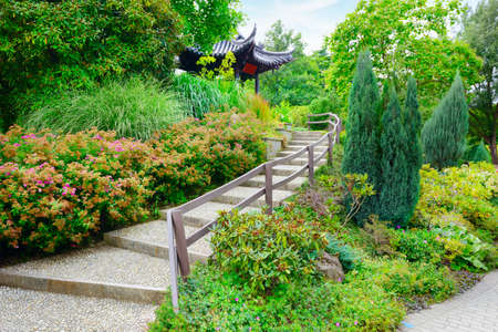 stone staircase in beautiful summer parkの写真素材
