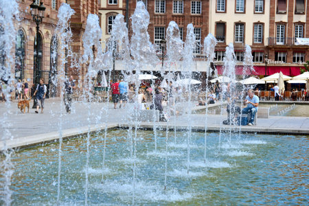 France, Strasbourg - 7 July 2013: Fountain on the central square. Editorialのeditorial素材