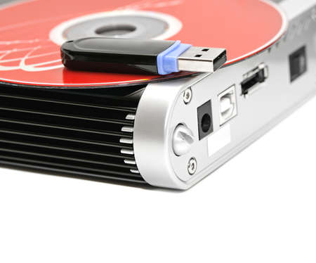 hard disk, flash memory and computer disk isolated on a white backgroundの写真素材