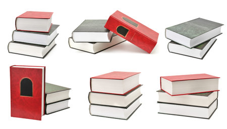 Set of books with different camera angles isolated on white background.