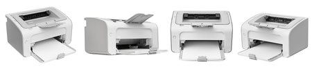 Set of laser printers isolated on white background.
