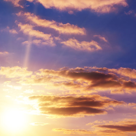 beautiful bright sunset in blue sky