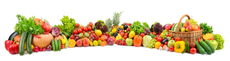 Vegetables, fruits, berries isolated on white background. Copy spaceの写真素材