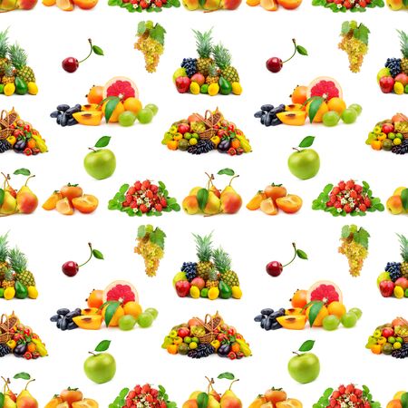 Seamless texture fresh fruits isolated on whiteの写真素材