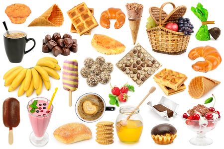 Set sweet food isolated on white background.の写真素材