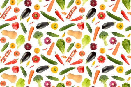 Seamless pattern various vegetables isolated on white