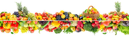 Collection of fruits, vegetables and berries isolated on white background.の写真素材