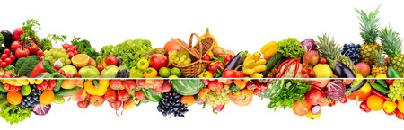 Collection of juicy bright berries, fruits and vegetables isolated on white background.の写真素材