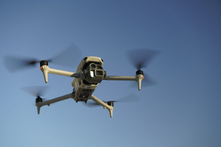 Drone close up view detail in flight . horizontal