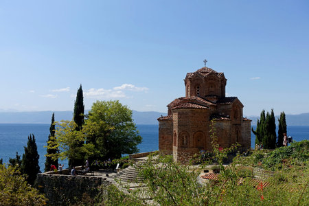 Panorama of Lake Ohrid and the Church of St. Kaneo in Ohrid
