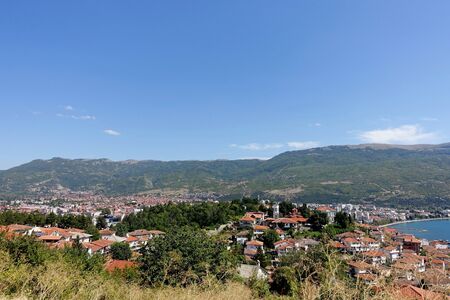 Panorama of the old city of Ohrid and Lake Ohridの写真素材