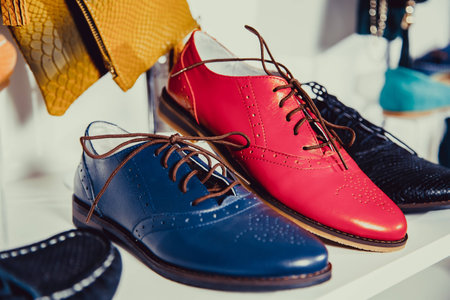 women's shoes on the shelf in the shop saleの写真素材
