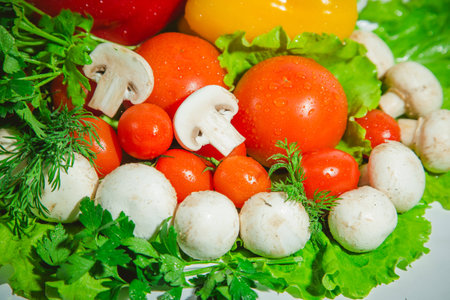 Soup set of vegetables, vegetables on a white backgroundの写真素材
