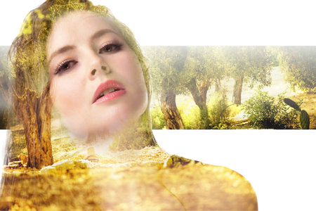 The girl in the woods, natureの写真素材