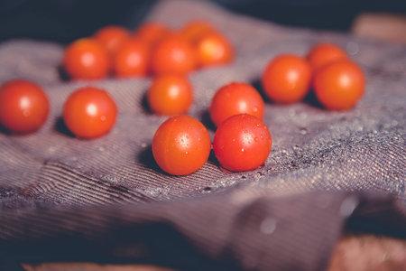 scattered cherry tomatoesの写真素材