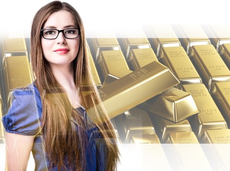 Double exposure, earning money, business ladiesの写真素材