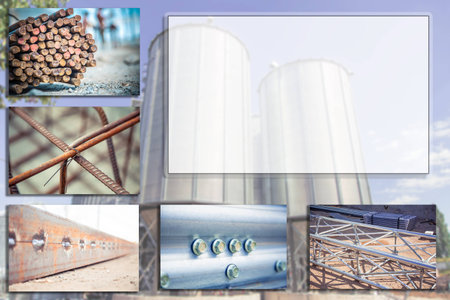 Background, metal barrels granaries on the sky backgroundの写真素材