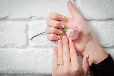 Gentle manicure, French manicure, beautyの写真素材