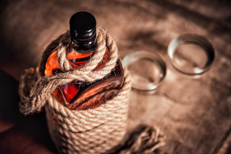 bottle of whiskey and glasses, alcohol bourbon whiskeyの写真素材