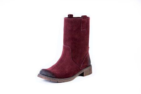 women's shoes on a white background, red suede shoesの写真素材