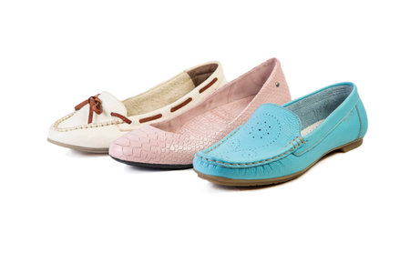 shoes on a white background, women stylish footwear, online saleの写真素材