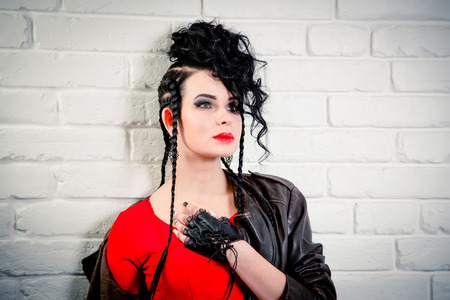 Sexy brunette girl, makeup and hair in a beauty salonの写真素材