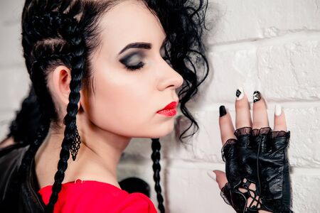 Sexy brunette girl, makeup and hair in a beauty salonの写真素材