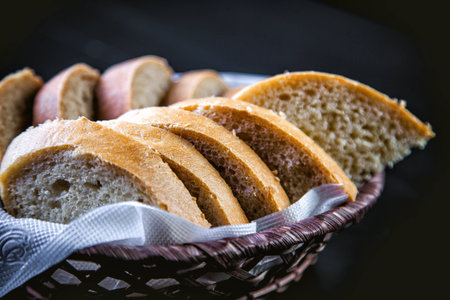 sliced bread in the basket, black and white bread
