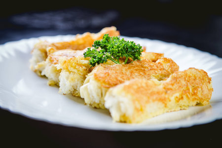 Rolls of cheese and bread, a dish in cafeの写真素材