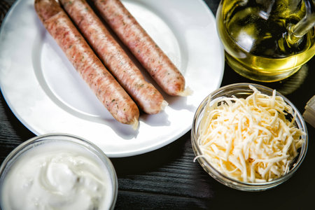 ingredients for cooking meals, Bavarian sausagesの写真素材