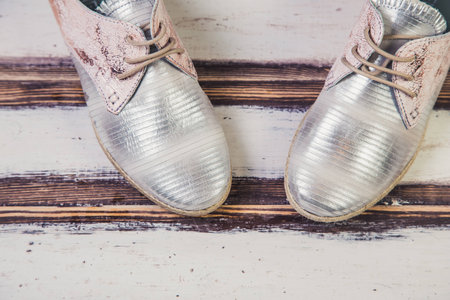 silver shoes Italian shoes women shoesの写真素材