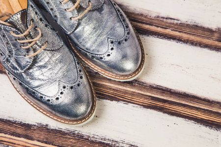 silver shoes Italian shoes women shoesの写真素材