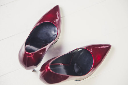 Ladies red high heels, Italian shoes fashionの写真素材