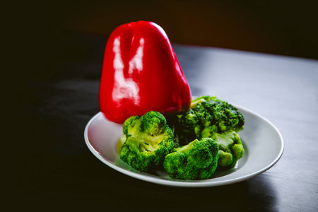 broccoli, red pepper, vegetables, raw foodの写真素材