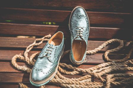 silver women's shoes, vintage advertising photos ?の写真素材