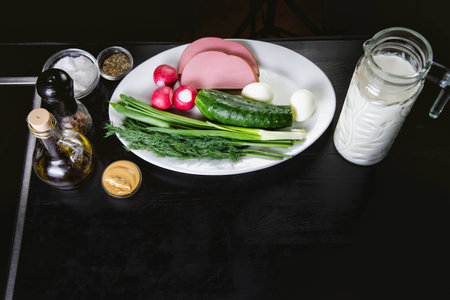 Cooking dishes, vegetables on the tableの写真素材